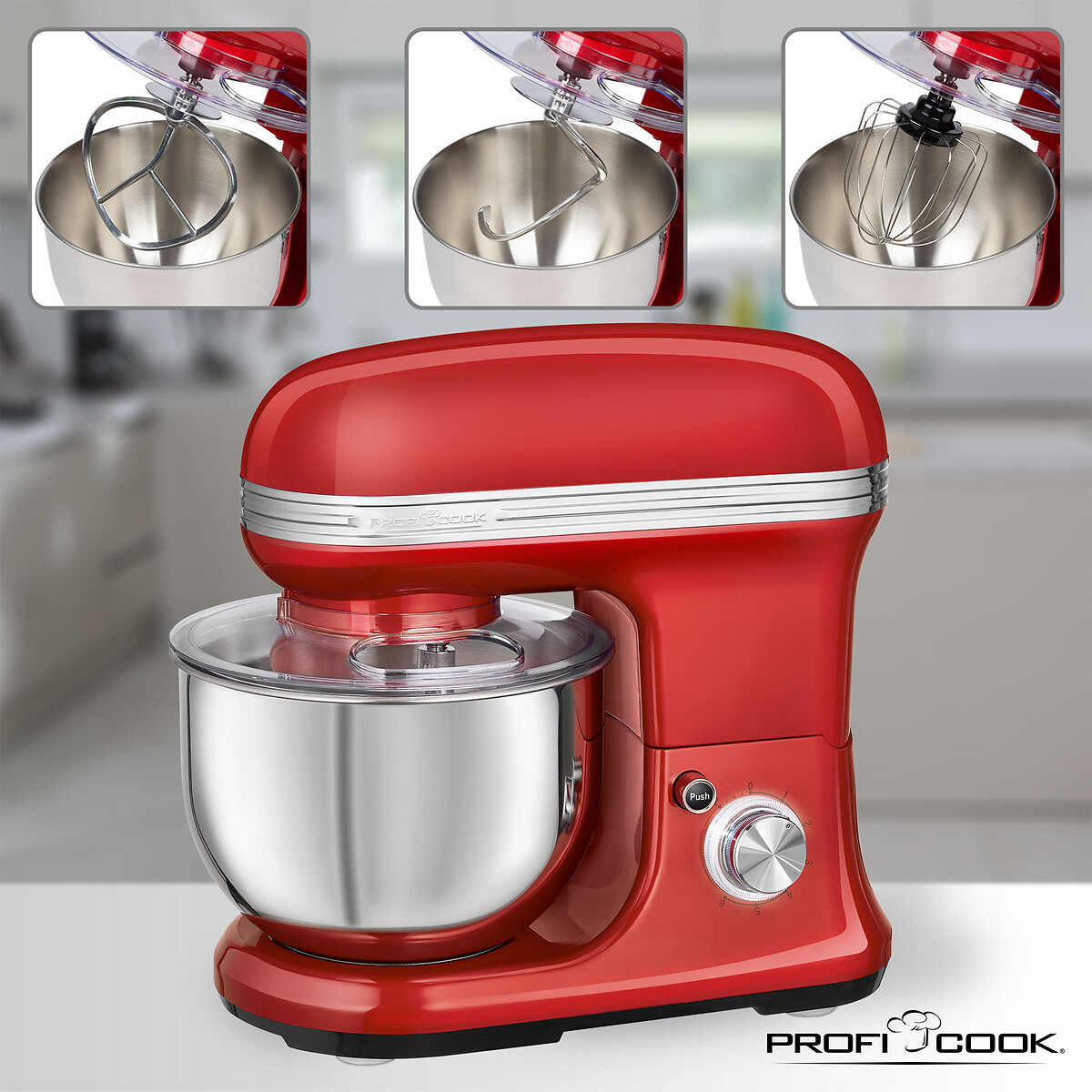 Batedeira com taça 1200 W em alumínio, 5,5 L, vermelha, da Proficook vermelho, PROFICOOK