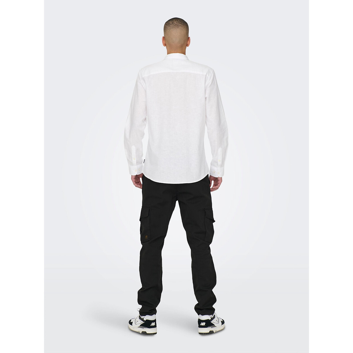 Cotton/Linen Shirt in Slim Fit white, ONLY & SONS