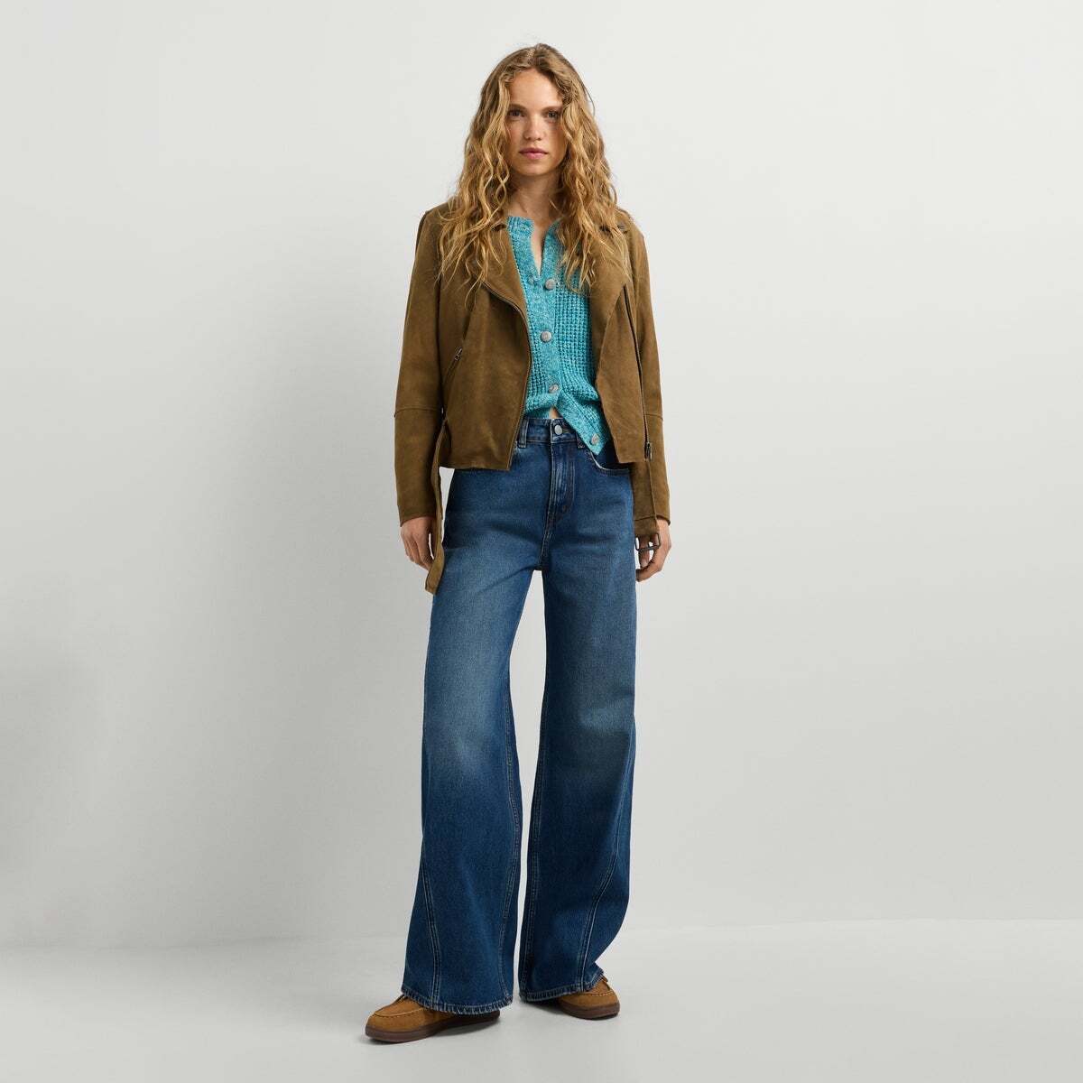 Veste Biker En Daim beiges grains, PEPE JEANS