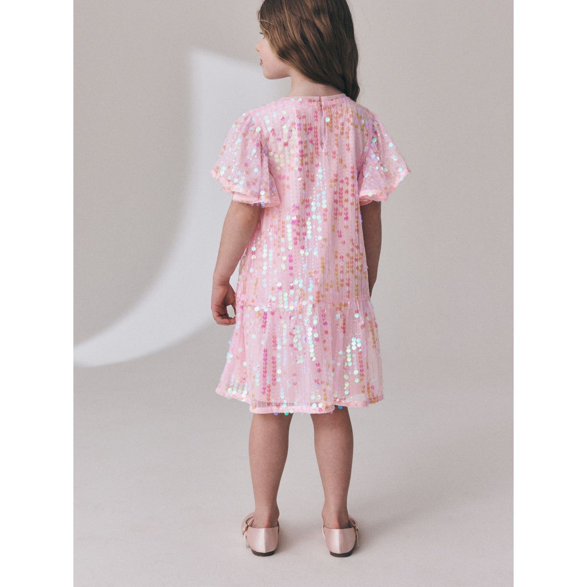 Robe de soirée à sequins/basque/manches ange rose, NEXT