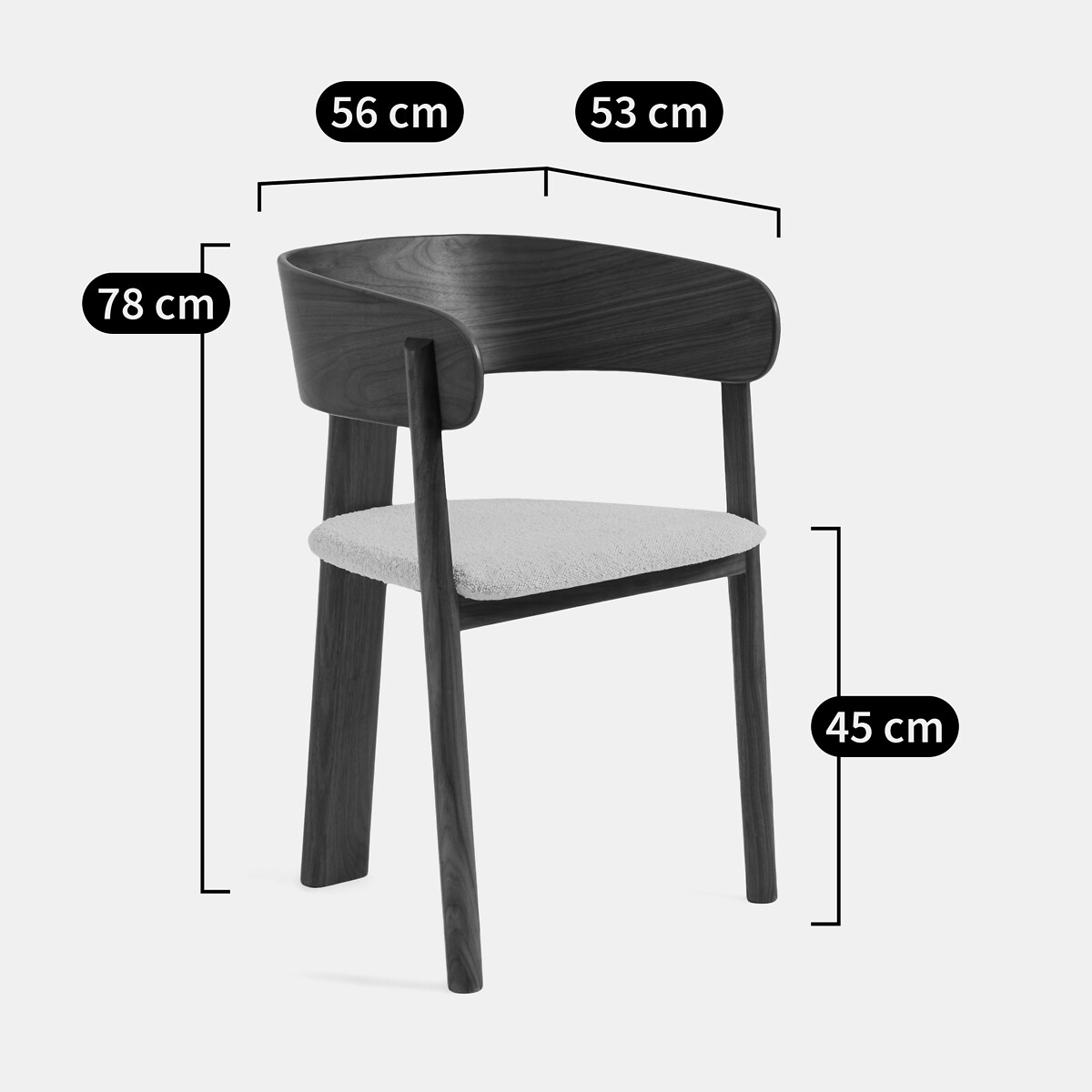 Fauteuil de table en noyer massif, plaqué noyer et bouclette, 3 pieds, MARAIS noyer/craie, AM.PM X EMMANUEL GALLINA