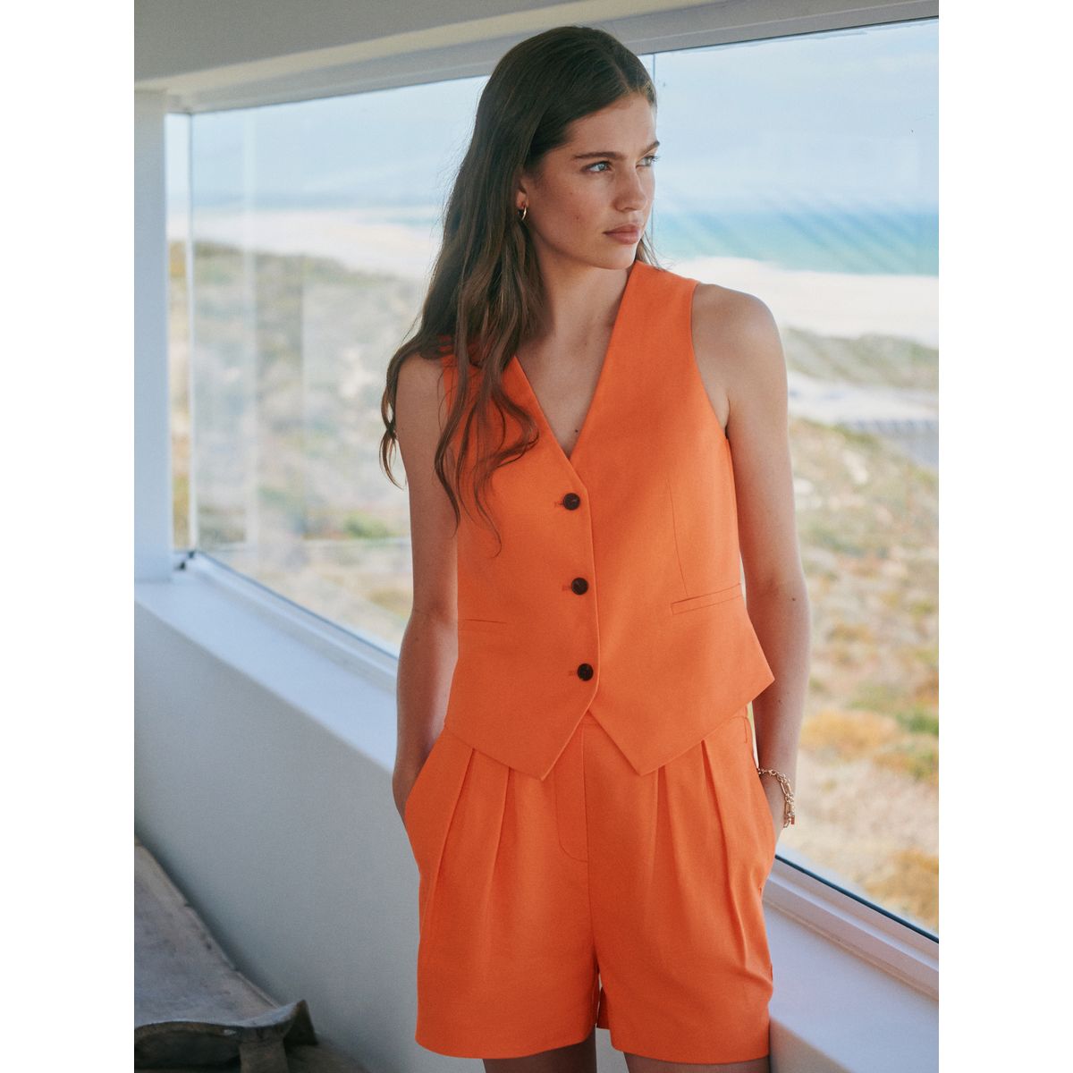 Short épais en lin orange, NEXT