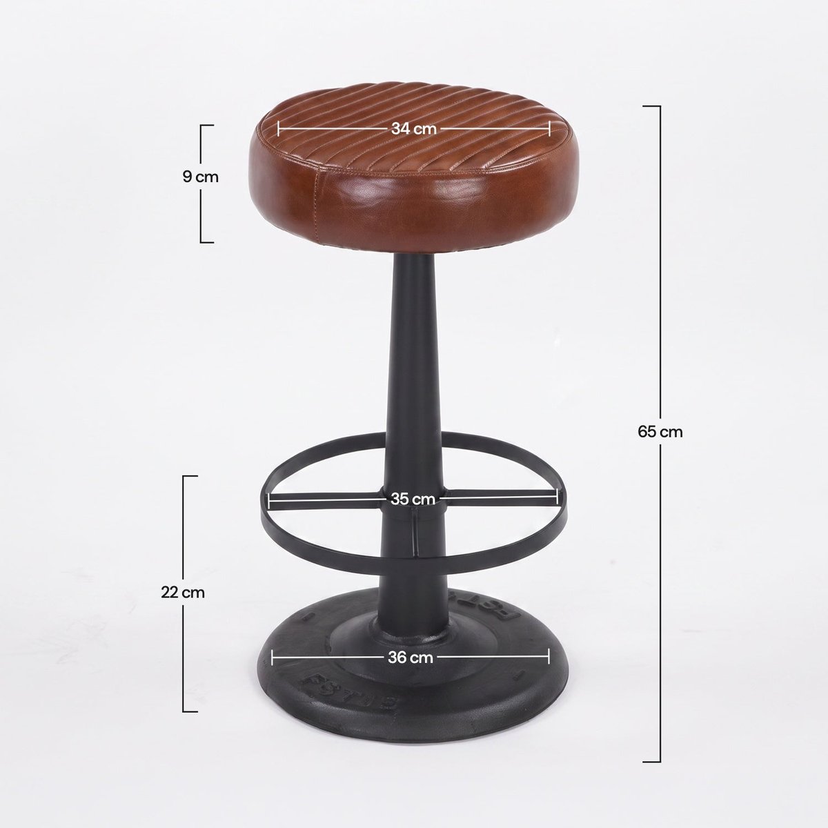 Tabouret pour îlot central 65 cm en cuir de buffle - LUCIEN marron foncé, MAISON PAVANE