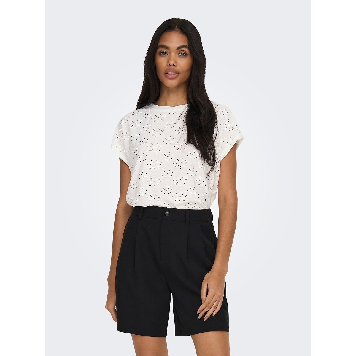 Openwork T-Shirt with Short Sleeves white, ONLY