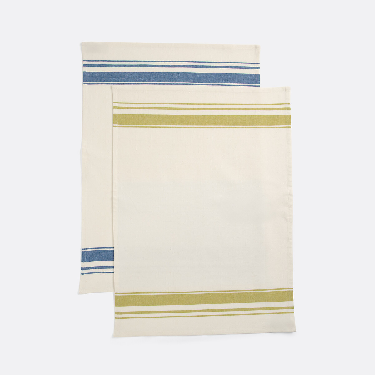 Lot de 2 torchons coton rayé, Barjac ecru/vert + ecru/bleu, LA REDOUTE INTERIEURS