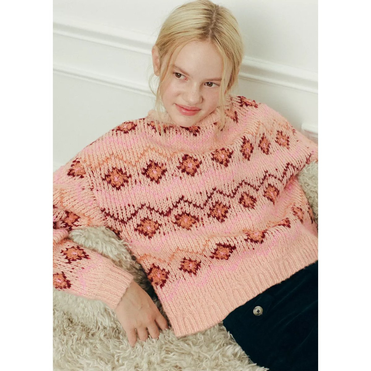Pull-over maille jacquard pêche, MANGO KIDS
