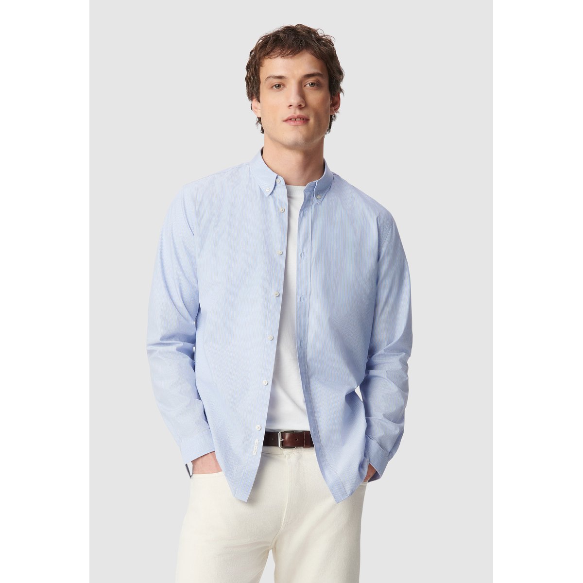 Chemise slim coton bio motif rayures bleu grise, IKKS
