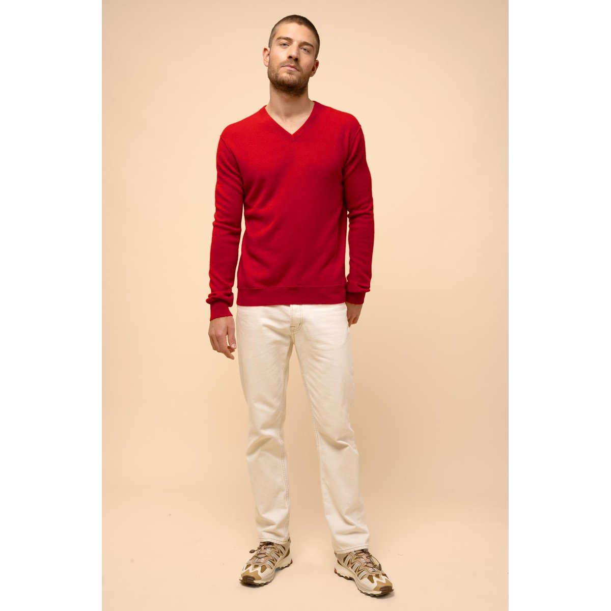 Pull Col V Rouge Tom rouge, JUST CASHMERE