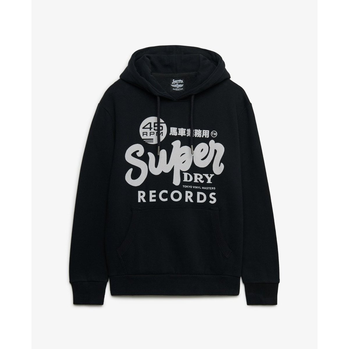 Sweat à capuche Records coupe décontractée noir, SUPERDRY