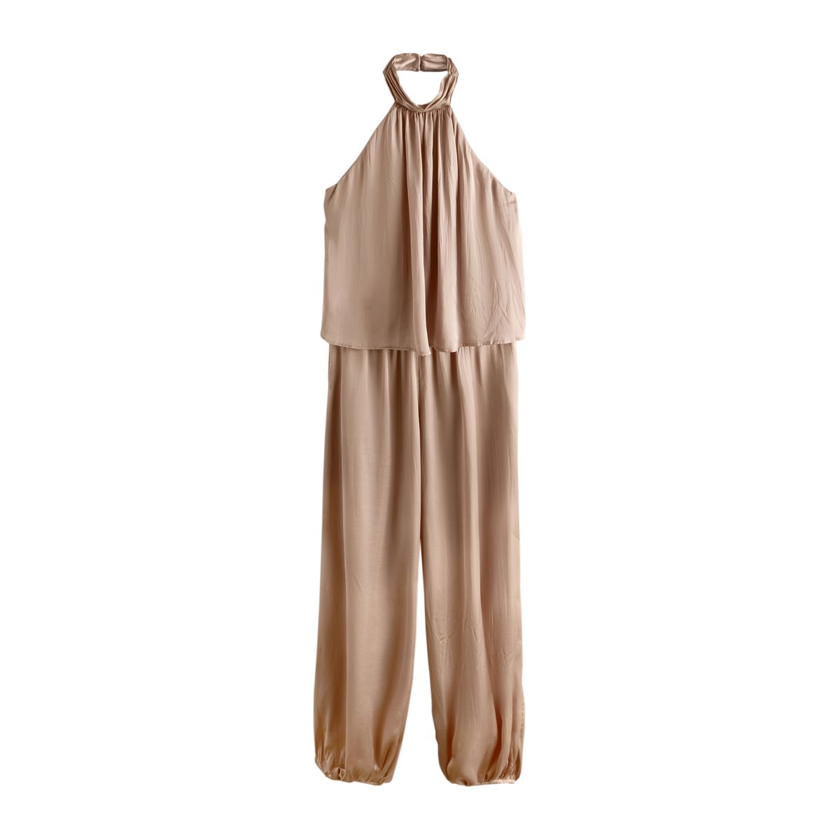 Combi-pantalon dos nu en satin effet bouffant marron mink, NEXT