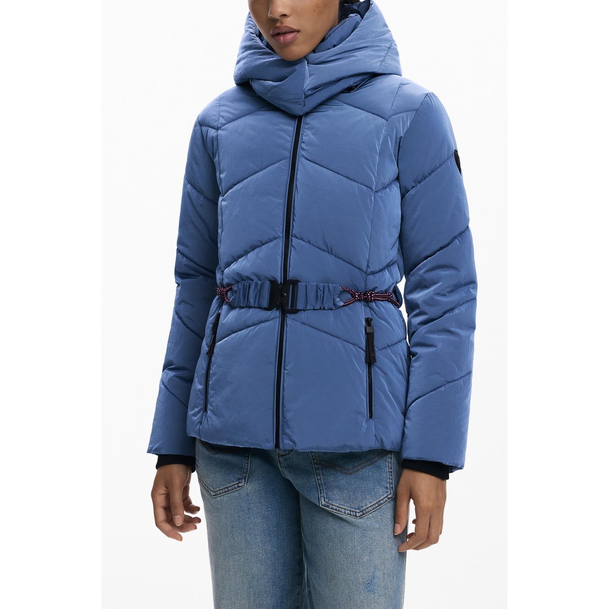 Manteau matelassé court irisé bleu, DESIGUAL