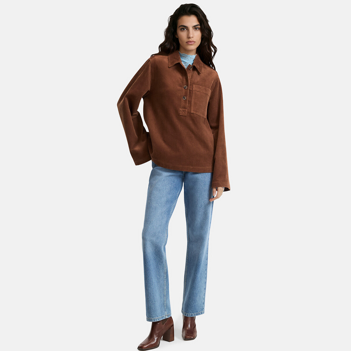 Blouse vareuse, en velours côtelé marron, LA REDOUTE COLLECTIONS