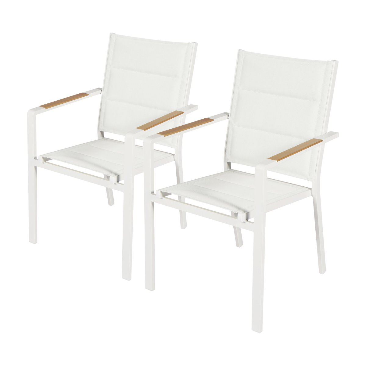 Chaise de jardin en aluminium et textilène avec accoudoirs - Lot de 2, CIOTAT blanc, OVIALA