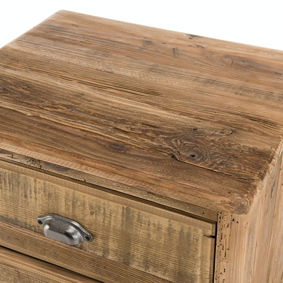Table de chevet en bois de pin recyclé 2 tiroirs DENVER bois naturel, PIER IMPORT