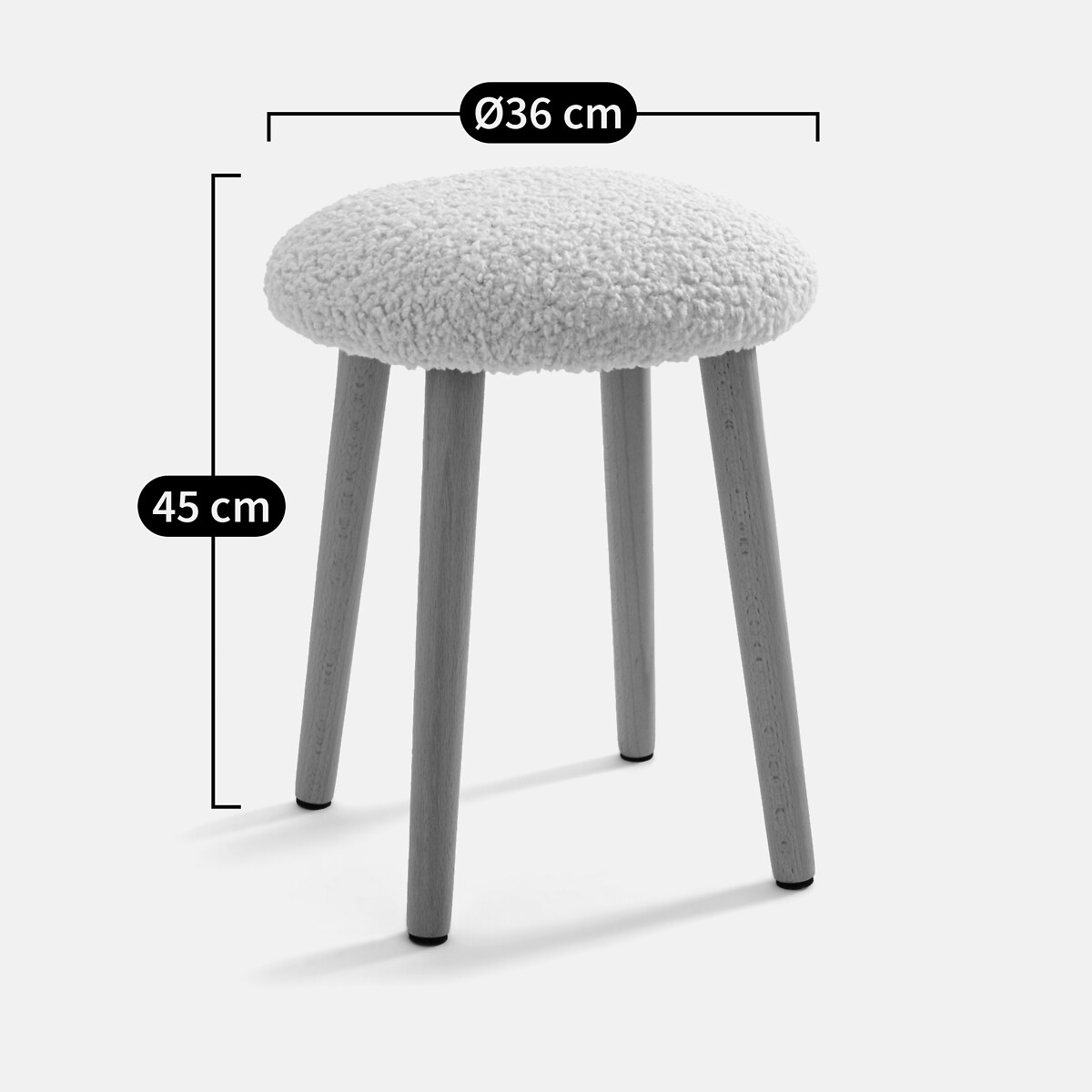 Tabouret tissu bouclette, Jimi ecru/naturel, LA REDOUTE INTERIEURS