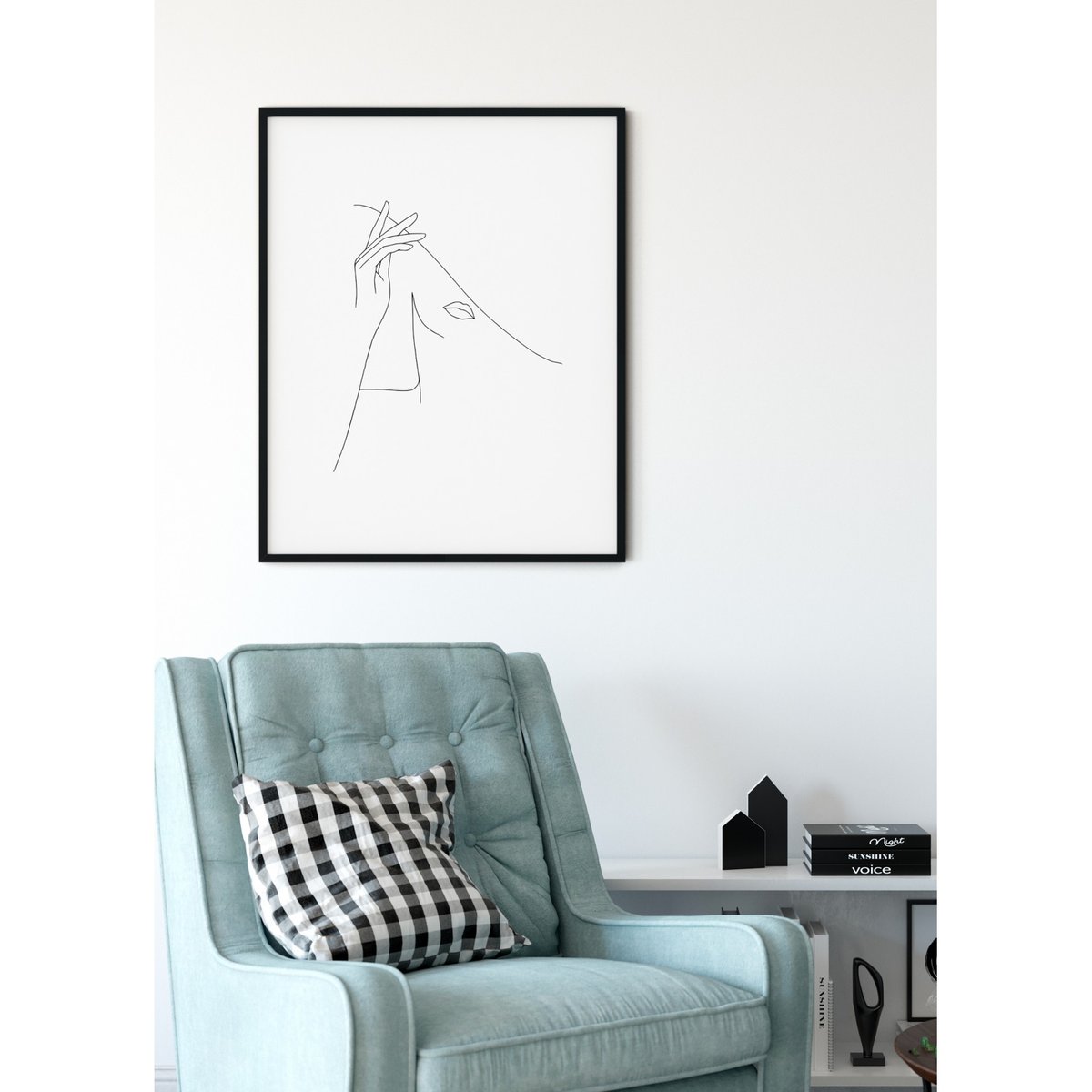 Affiche Line Art Women Hat blanc, L'AFFICHERIE