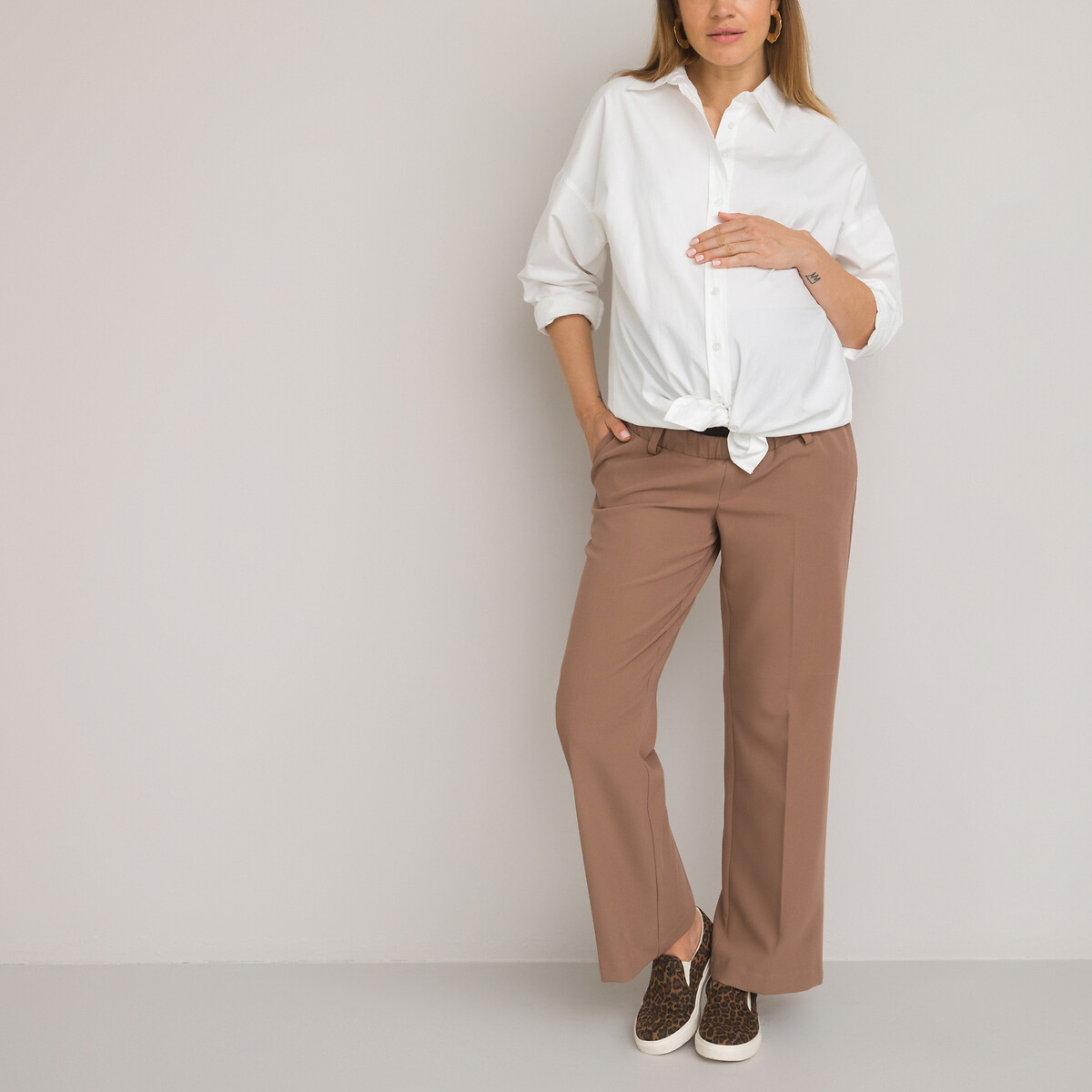 Wide Leg Maternity Trousers with High Bump Band camel brown, LA REDOUTE COLLECTIONS