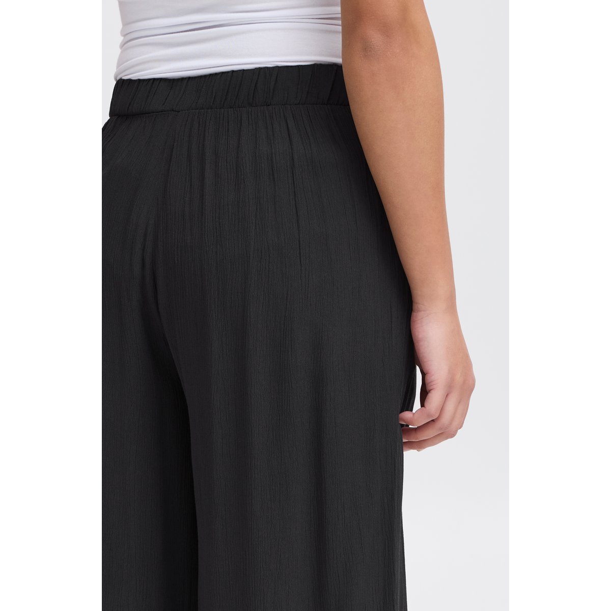 Pantalon coupe large, taille élastiquée noir, ICHI