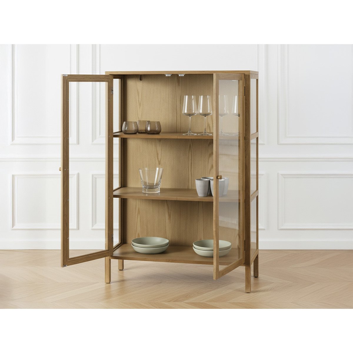 Buffet en placage portes 90 cm, CARMEN marron clair, BOBOCHIC