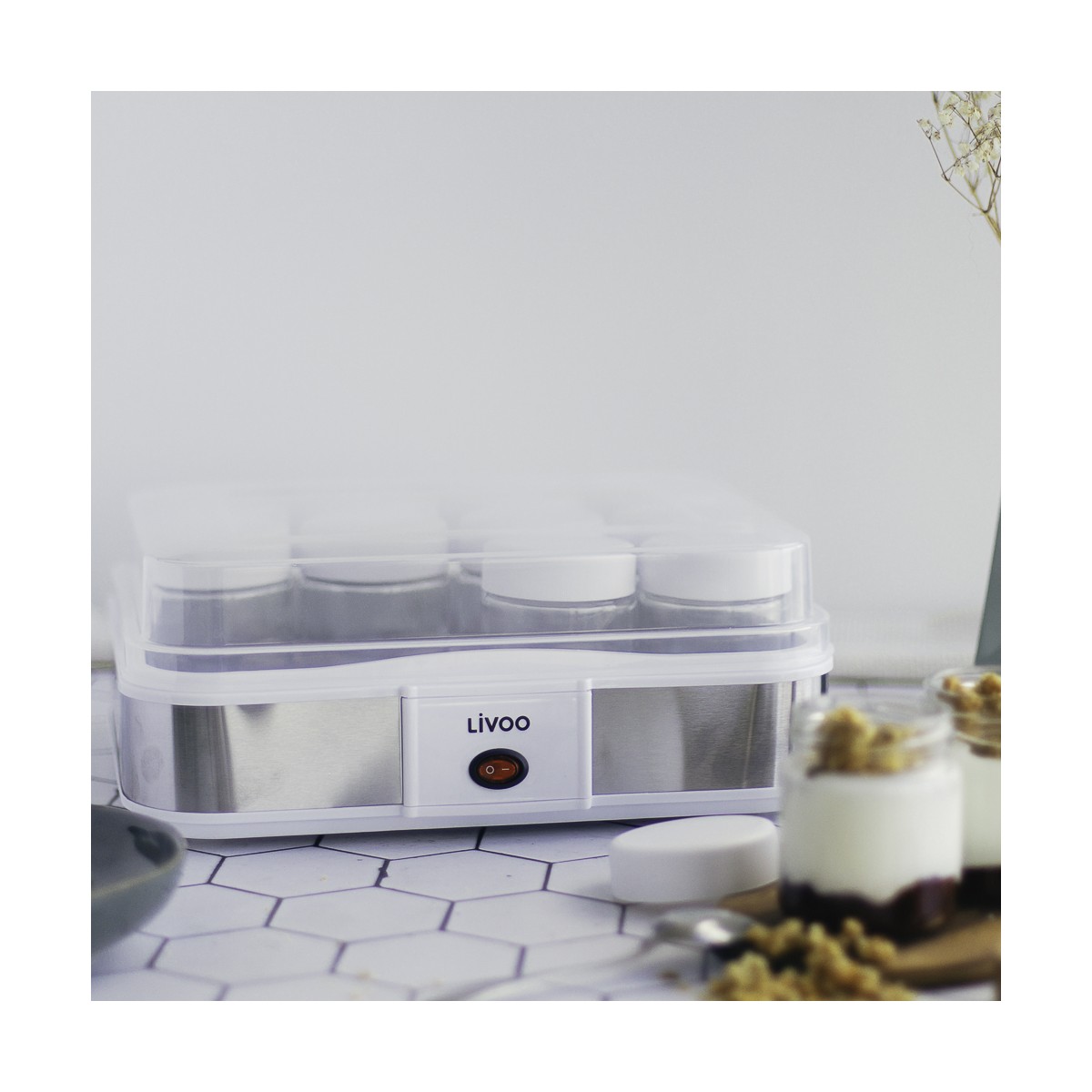 Yaourtière Fromagère 12 Pots Dop156 blanc, LIVOO