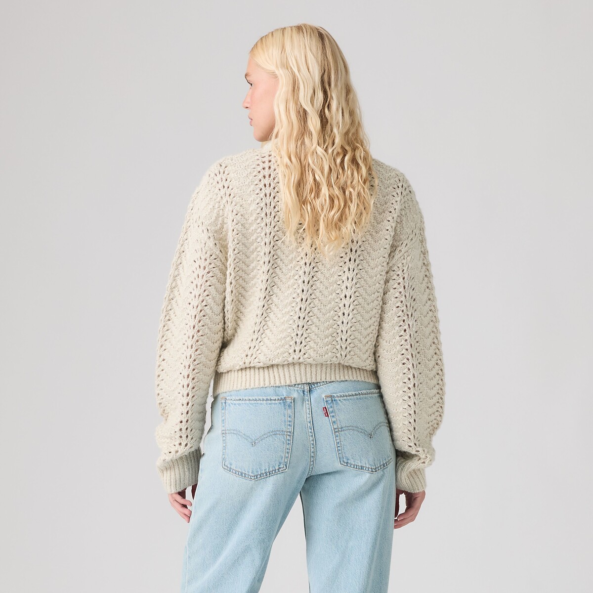 Pull maille pointelle col rond ecru/doré, LEVI'S