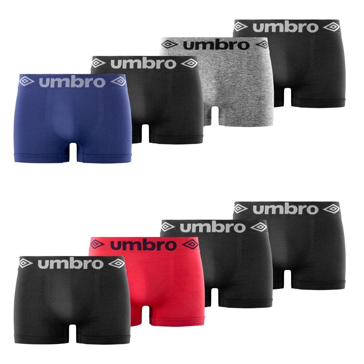 Lot De 8 Boxers Seamless noir/gris chiné/rouge/bleu foncé, UMBRO