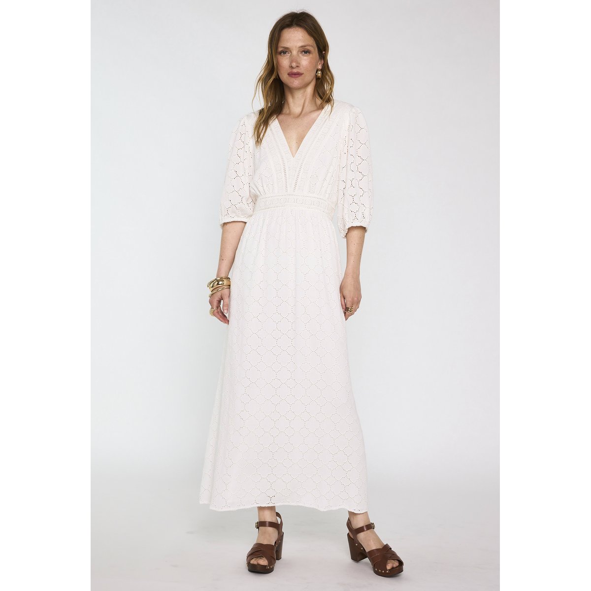 Robe longue brodée BIJOU blanc, Maison 123