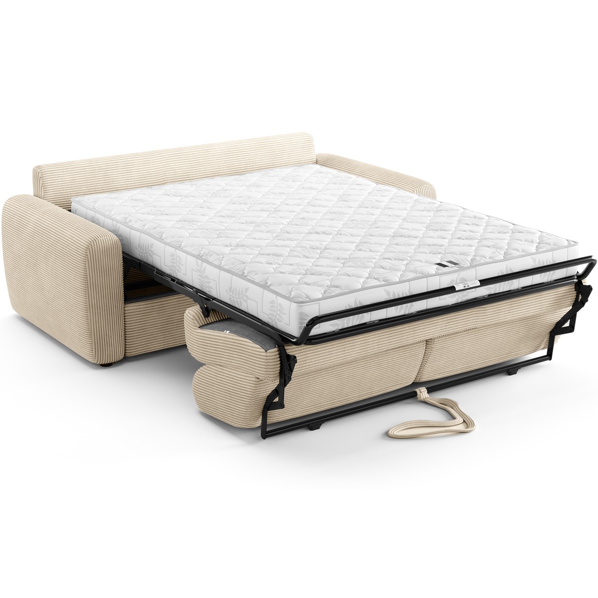 Canapé droit convertible 3 places en velours côtelé - ouverture express - SALVIA beige, HOMIFAB