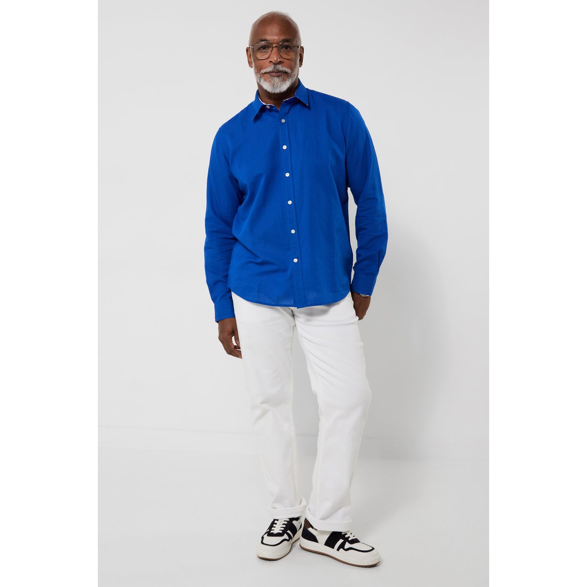 Chemise à manches longues en mélange de lin bleu, JOE BROWNS