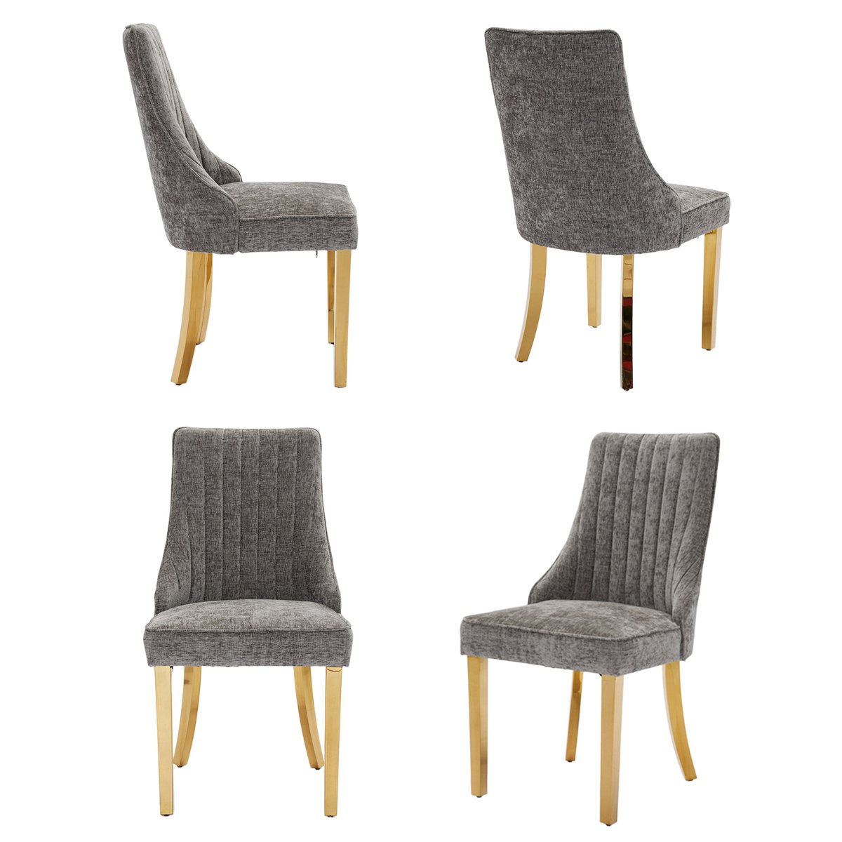 Lot de 6 chaises en tissu chenille avec pieds métal doré, GERRYC gris, MEUBLES COSY