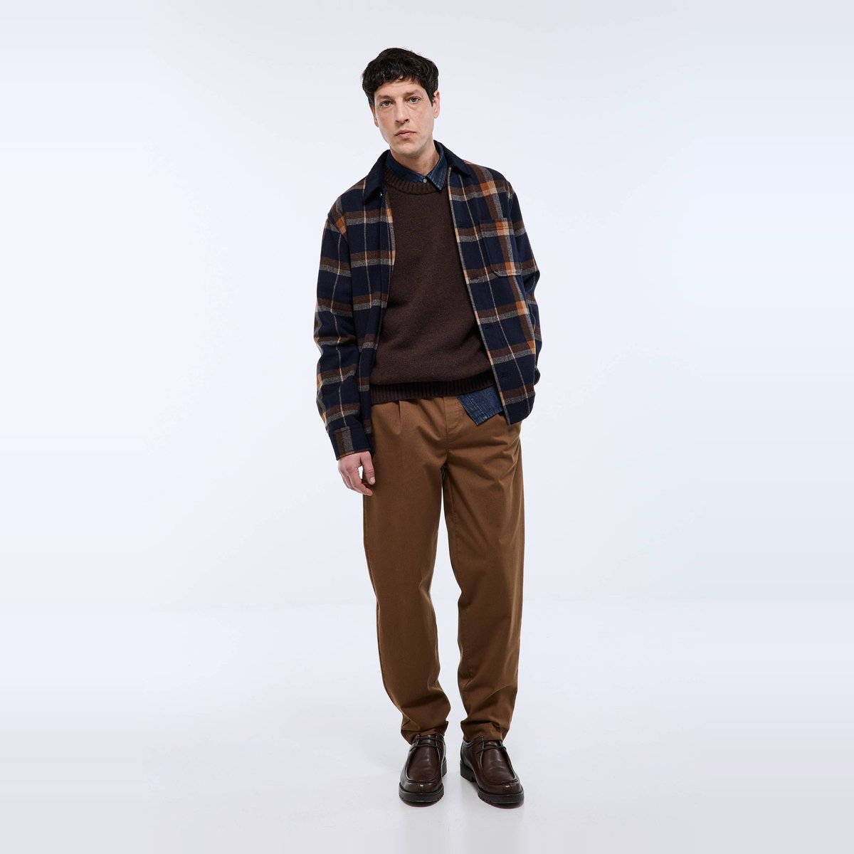 Pantalon à plis taille élastiquée bison, MONOPRIX