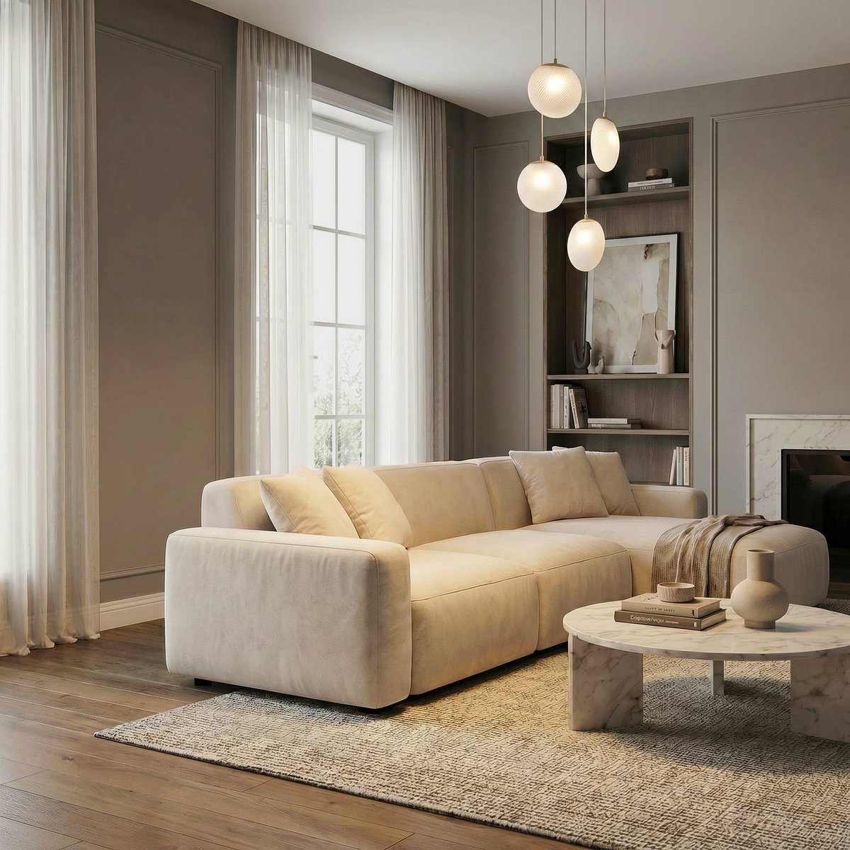 Suspension en verre moderne, Lunelle blanc, laiton, LUCANDE