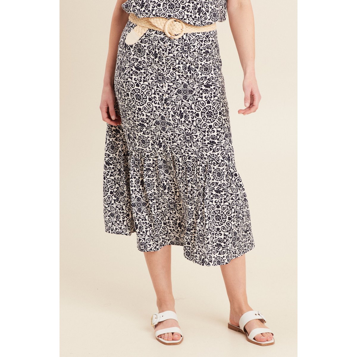 Jupe midi droite satin bleu marine, BREAL
