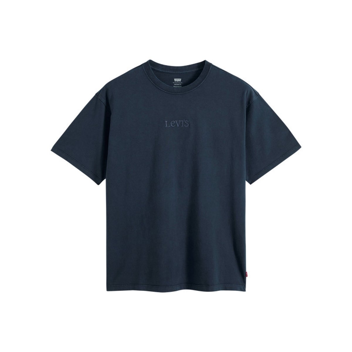 T-shirt en coton marine à coupe droite pourvu d'un col rond côtelé bleu foncé, LEVI'S