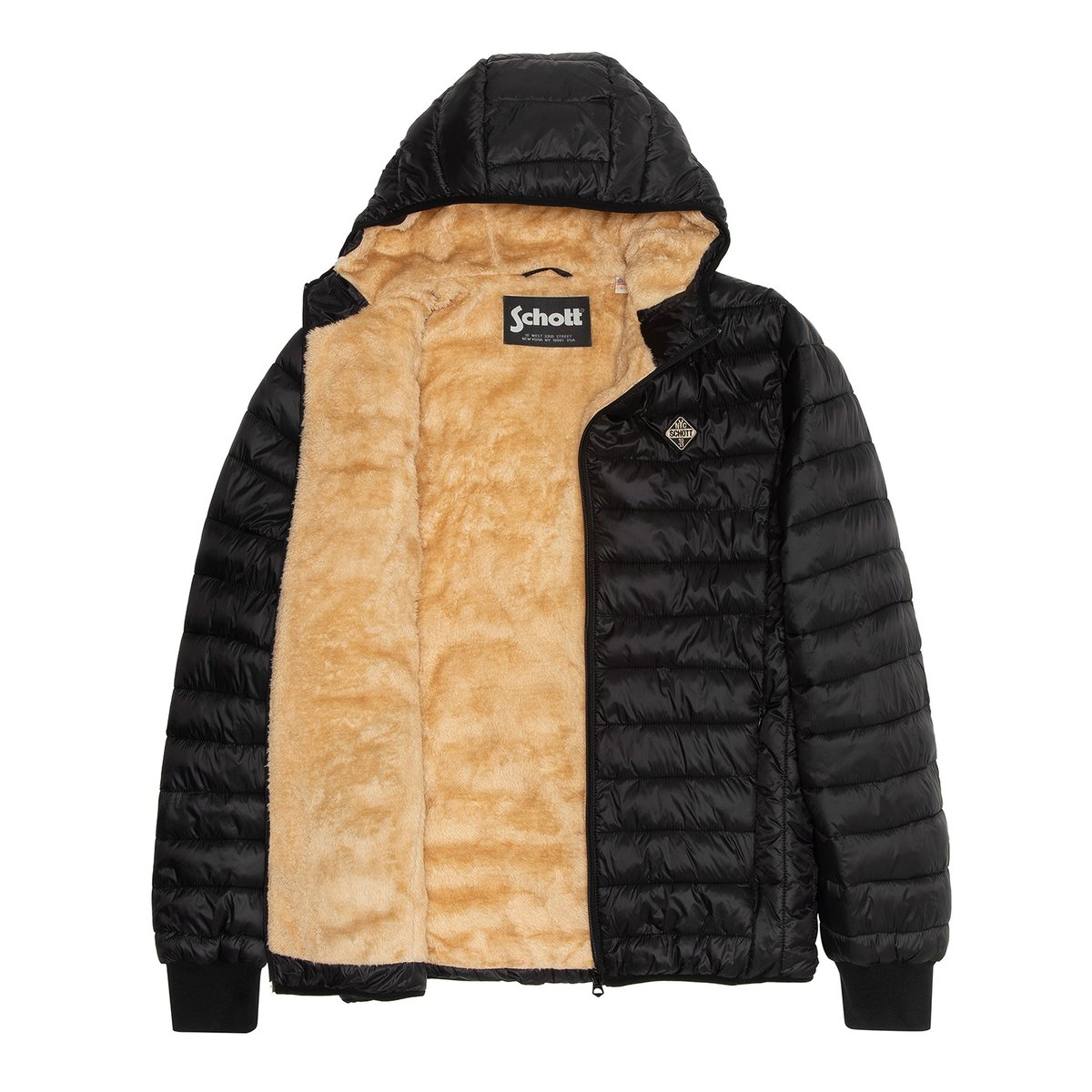 Doudoune à capuche ultra légère doublée polaire noir, SCHOTT