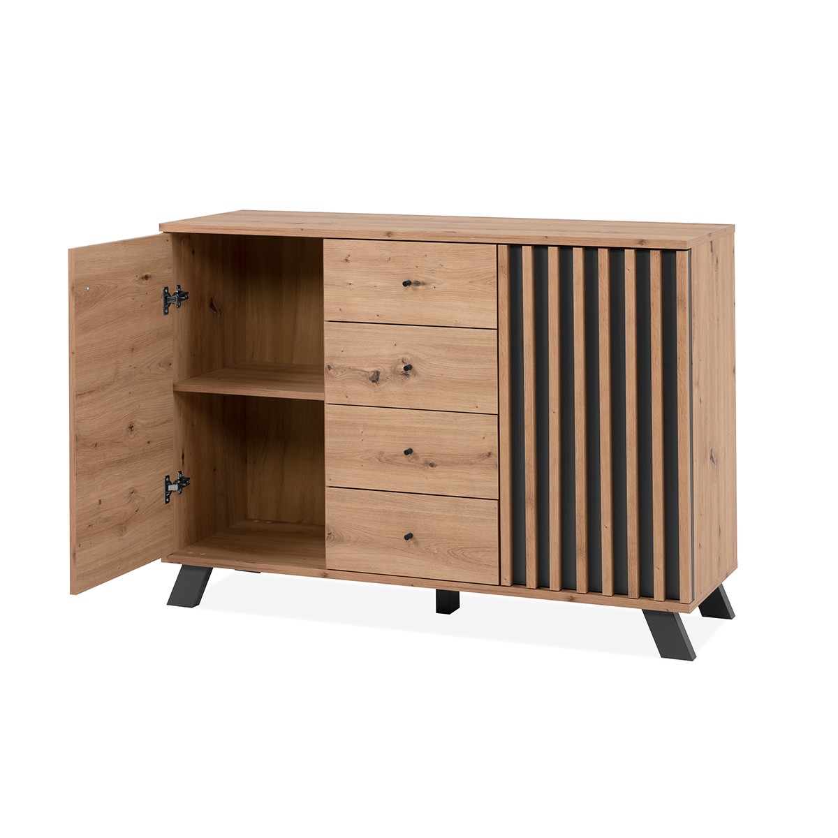 Buffet 2 portes et 4 tiroirs décor chêne artisan L118 cm - LUBLIN bois clair, CALICOSY