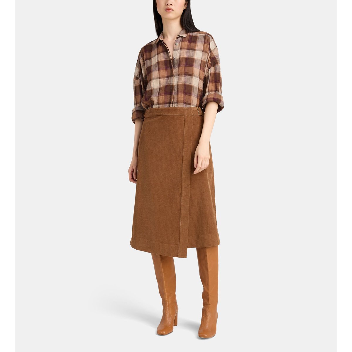 Chemise droite koln à carreaux coton bio marron et rouge, JODHPUR