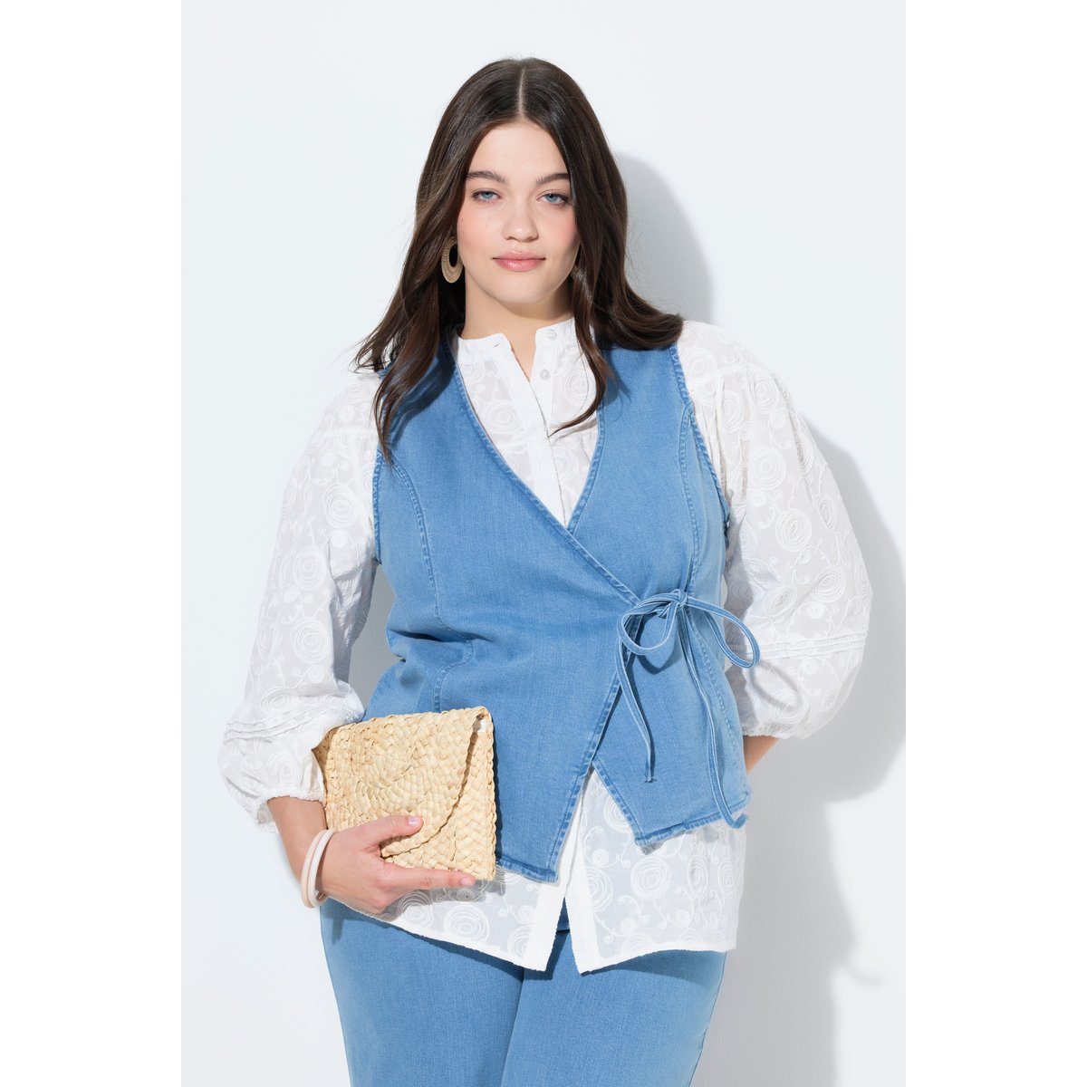 T-shirt en coton bio, esprit cache-cœur bleu clair, ULLA POPKEN