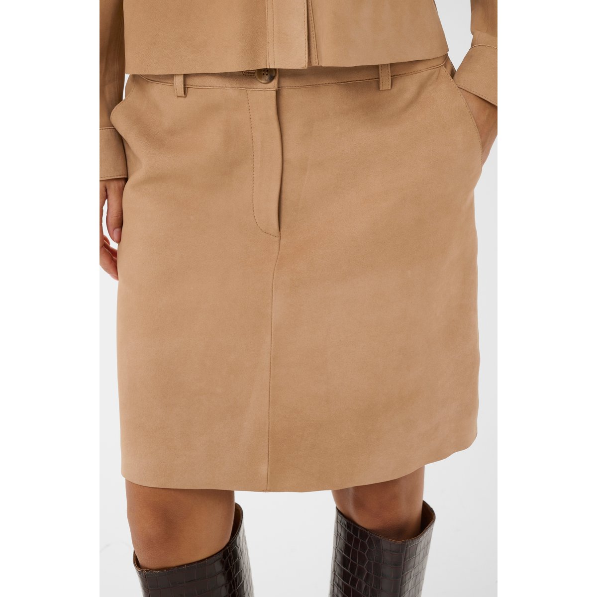 Jupe en cuir marron tiger's eye, SOAKED IN LUXURY