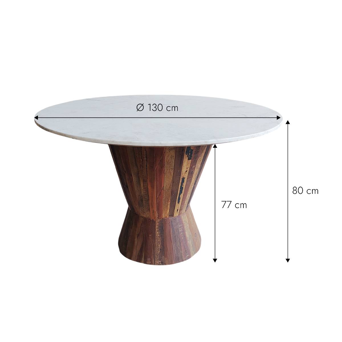 Table à manger en bois recyclé et en marbre ANYA bois foncé, MADE IN MEUBLES
