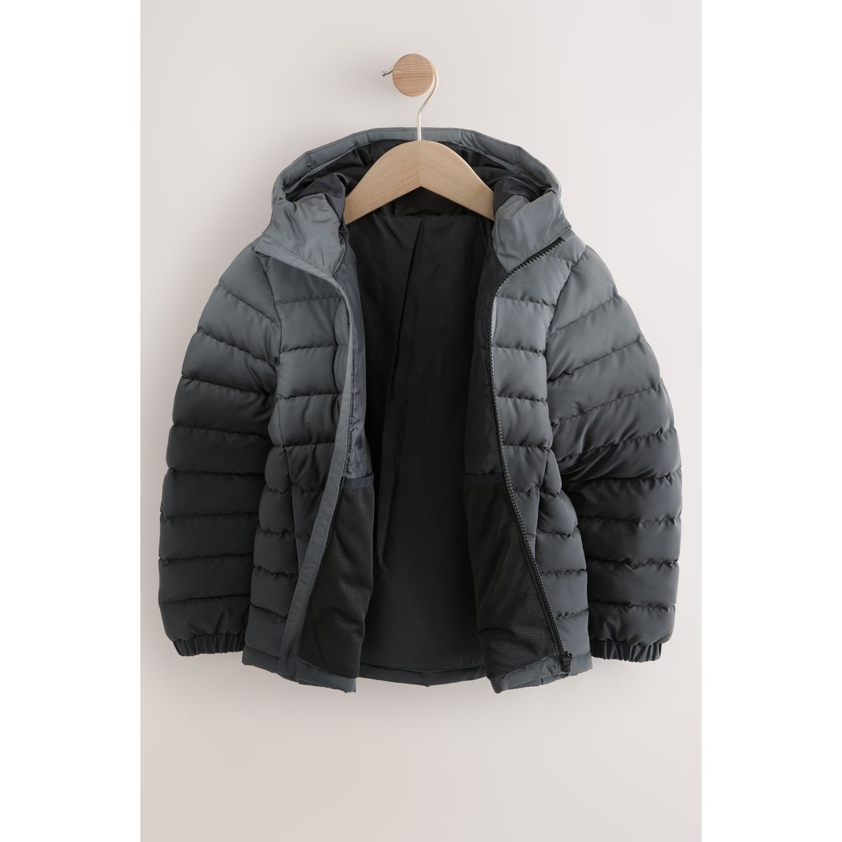 Veste à capuche semi-épaisse matelassée noir/gris, NEXT