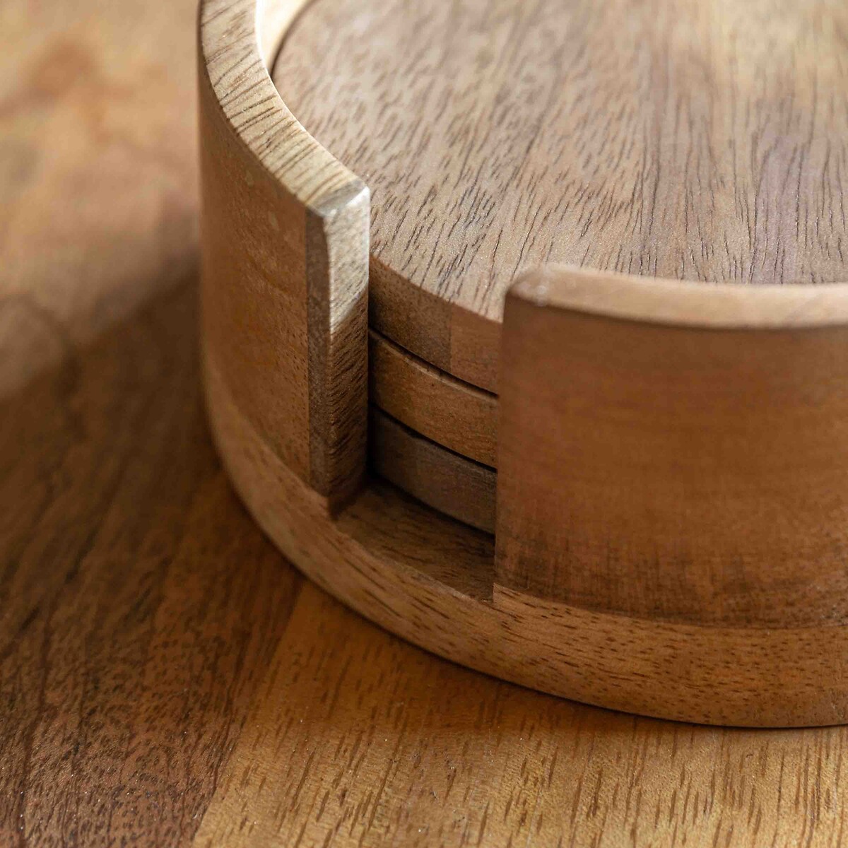 Set of 4 Mango Wood Coasters brown , ÉDITÉ