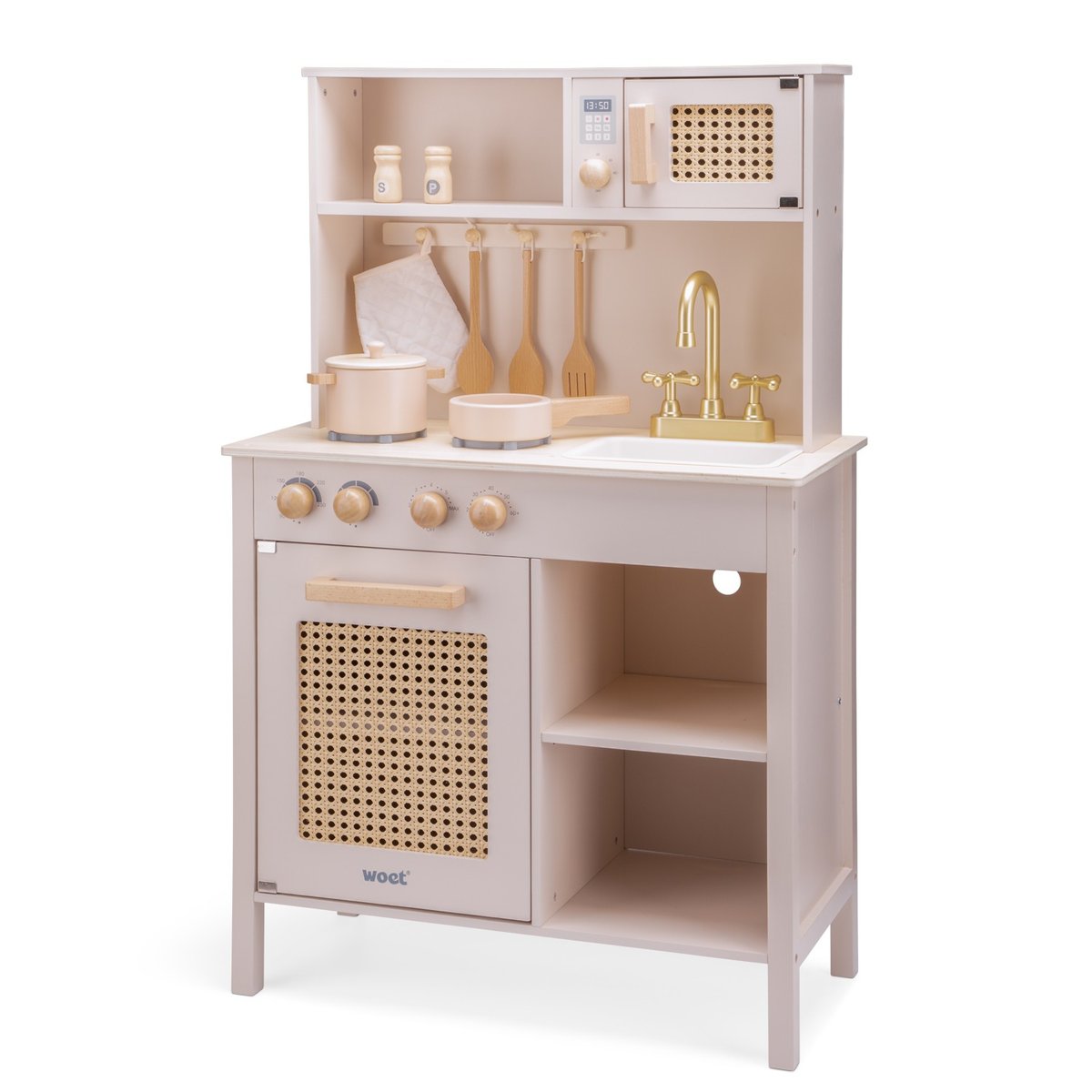 Cuisine en bois et rotin rose, NEW CLASSIC TOYS