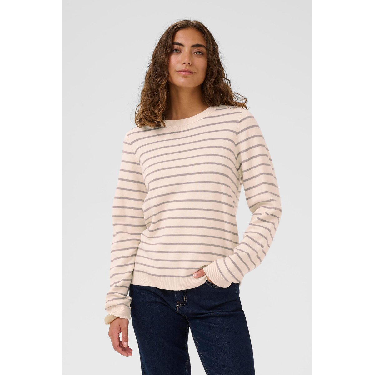 Pullover tricoté beige gris whitecap/grey stripe, CULTURE
