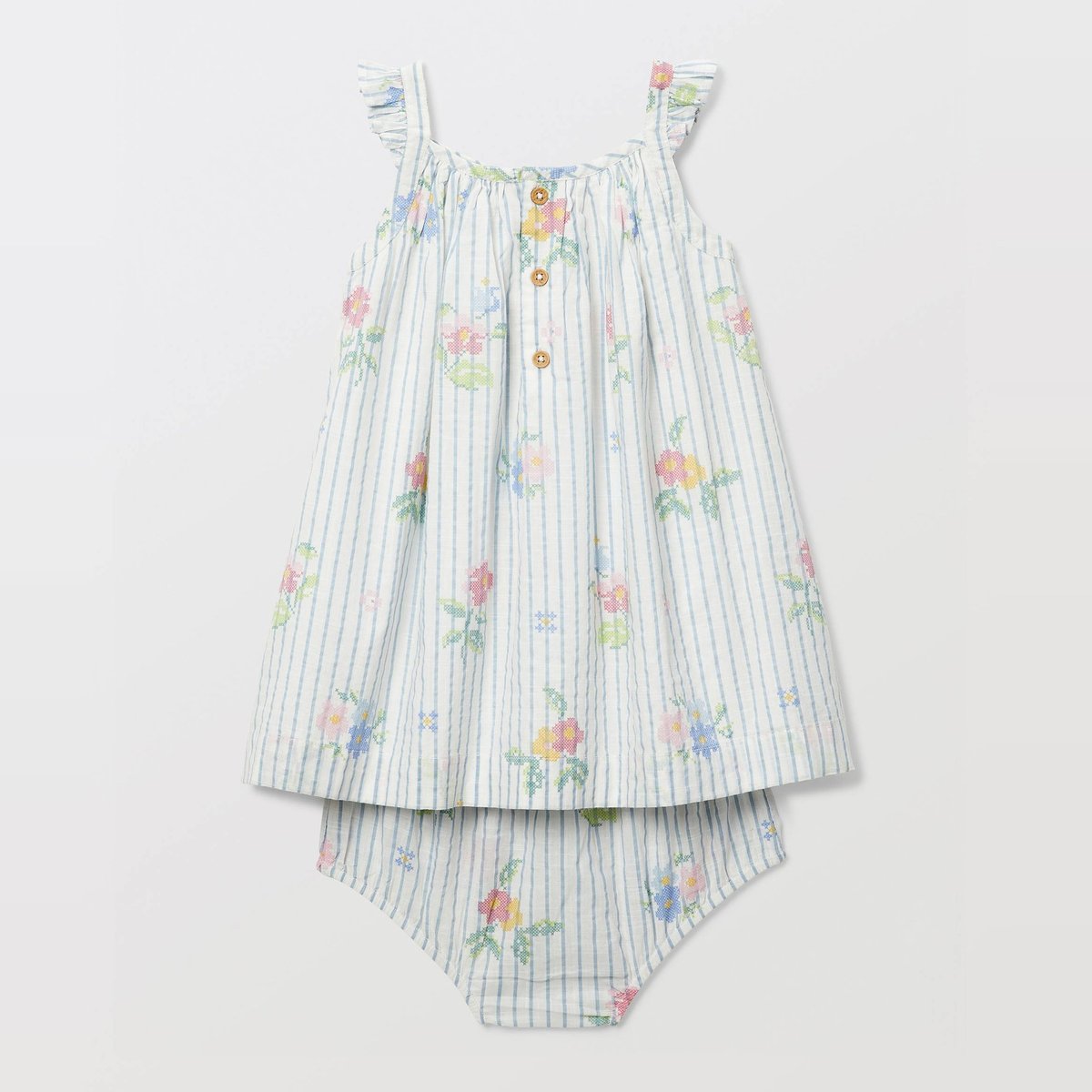 Robe avec bloomer à carreaux imprimé en coton naturel, BOUT'CHOU