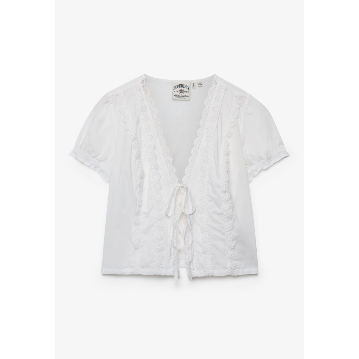 Blouse à Liens avec Bordure en Dentelle optic, SUPERDRY