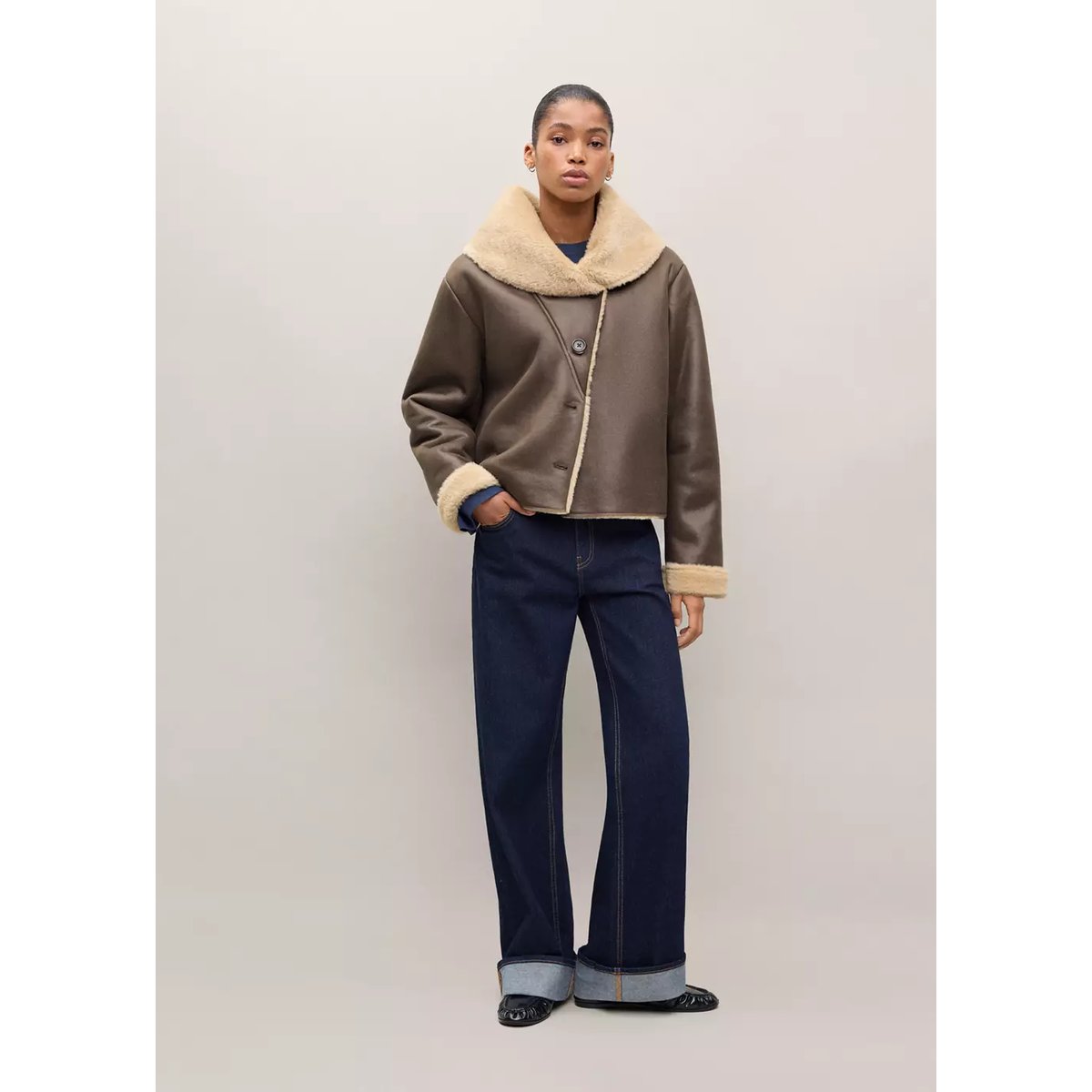 Manteau double face effet mouton marron, MANGO TEEN