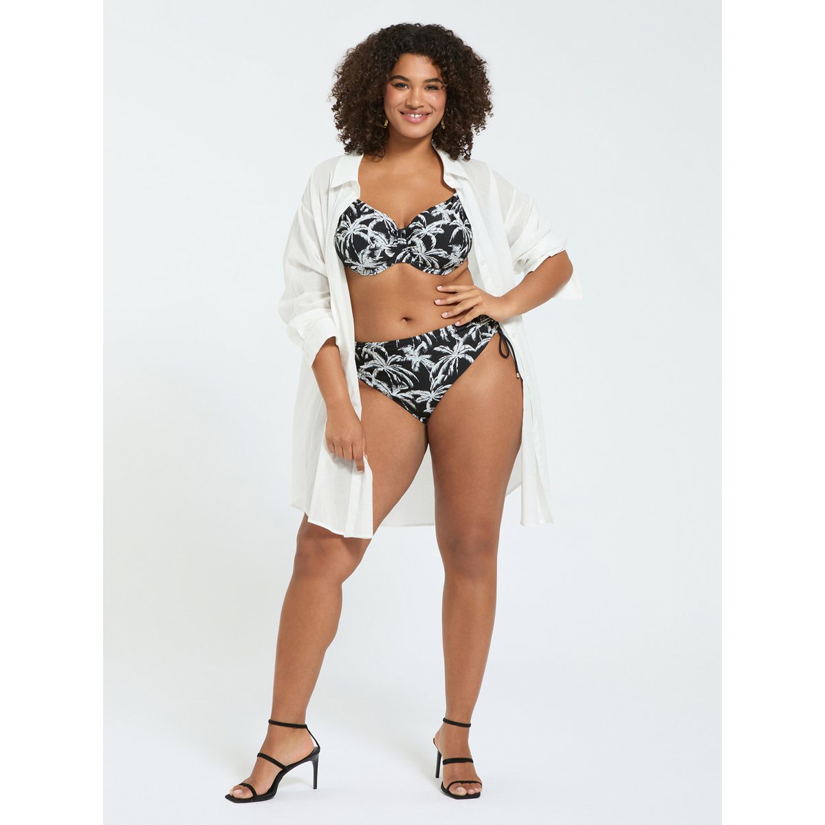 Bikini à imprimé tropical et liens noir, FIORELLA RUBINO