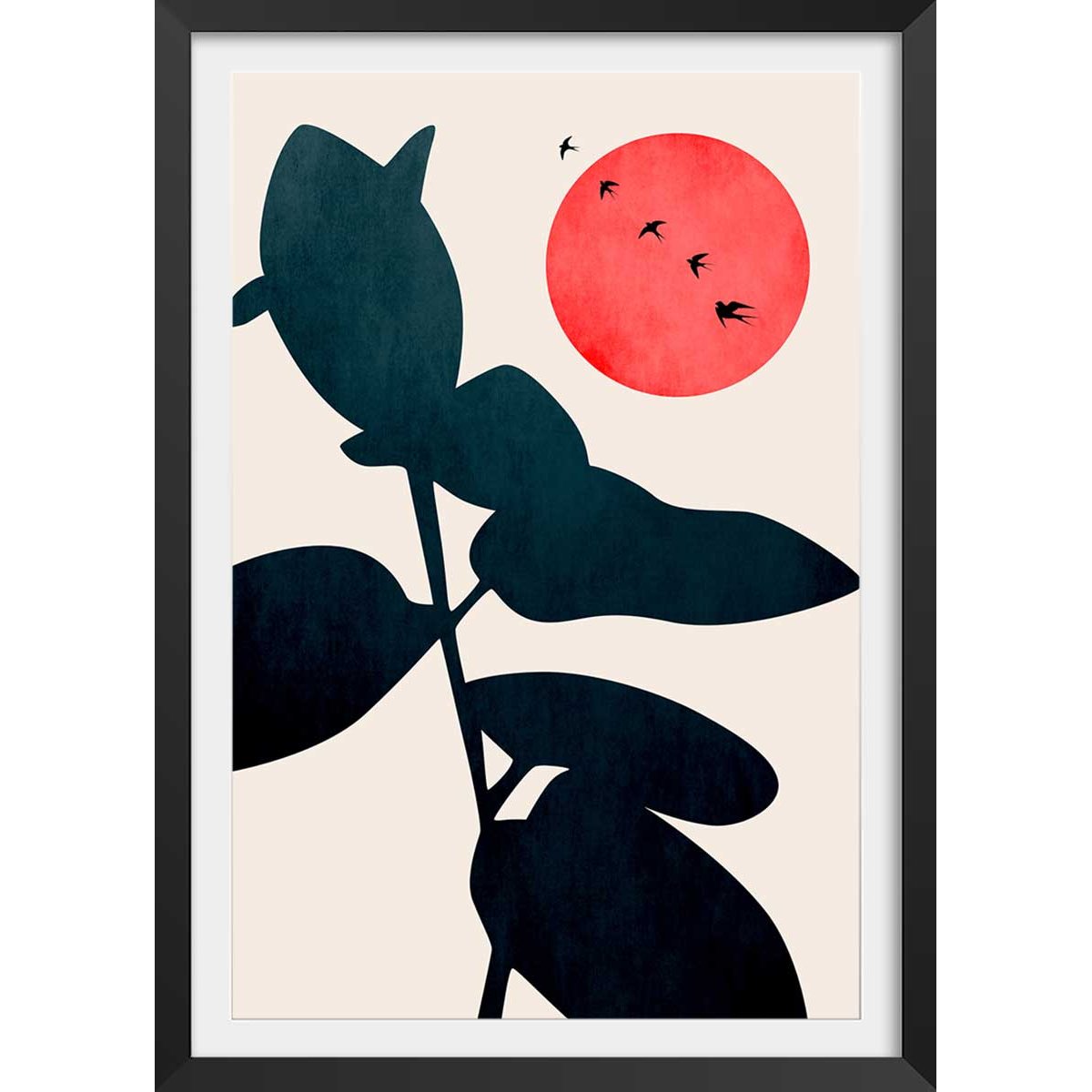 Affiche ""Coucher de lune"" affiche + cadre en bois - noir, HEXOA