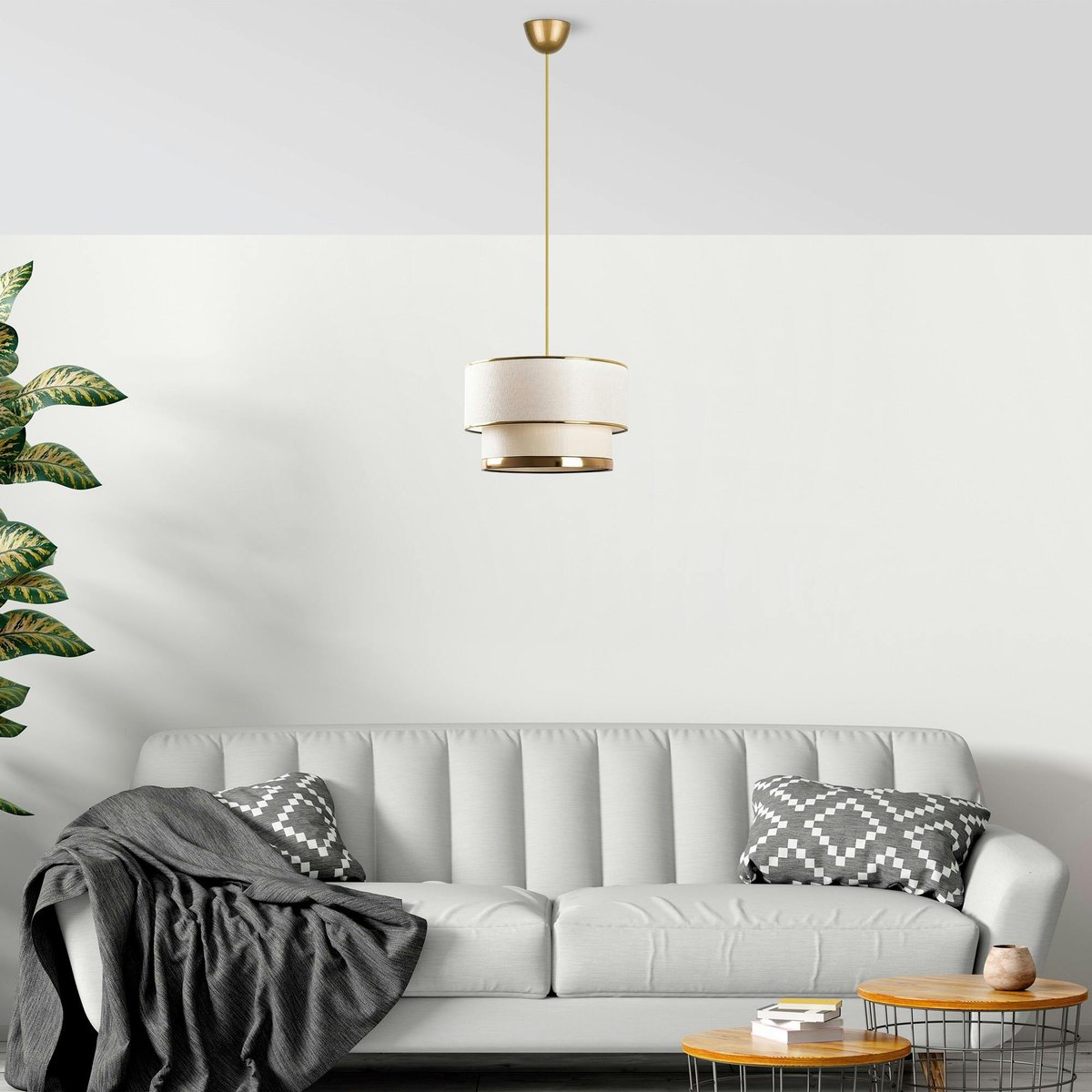 Suspension moderne - abat-jour en tissu ZURICH crème / or, PIER IMPORT